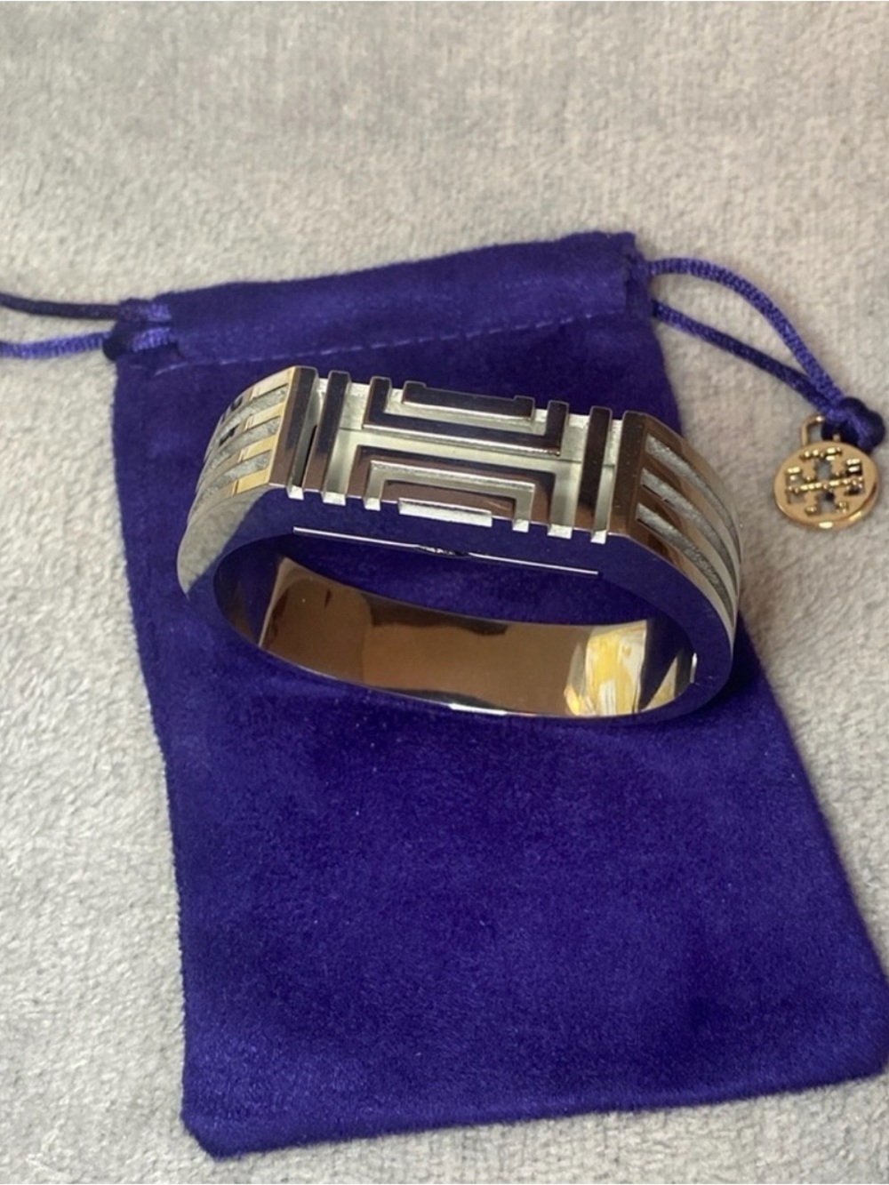 Tory Burch Silver-Tone Geometric Cutout Cuff Bracelet